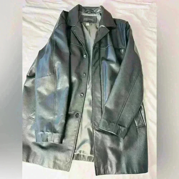 Banana Republic Men’s Leather Long Coat Size Large - Picture 6 of 14